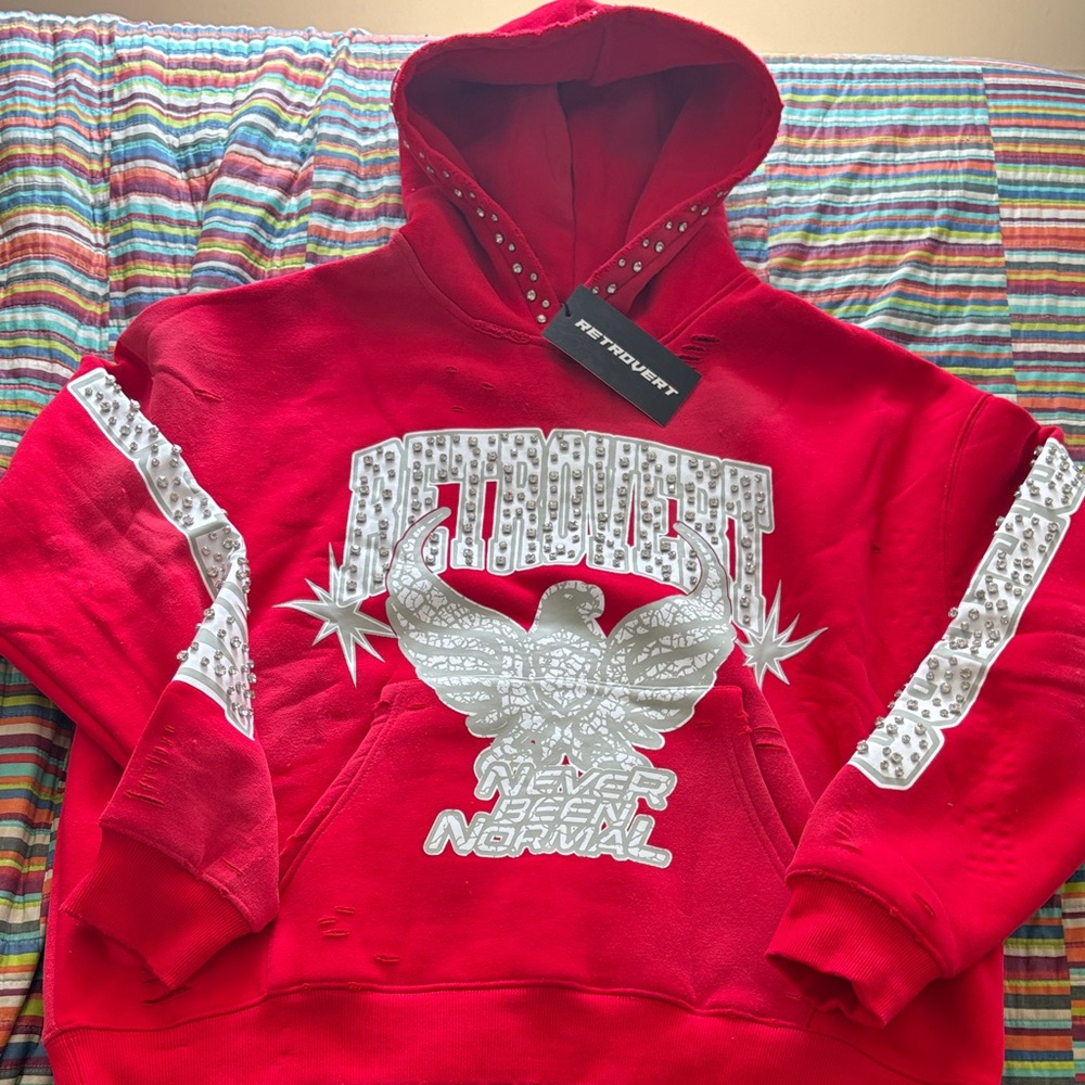 50% off  Retrovert Red  Eagle Hoodie embellishment size small oversized nwt